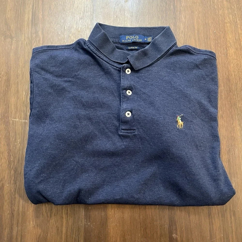 Polo Ralph Lauren Polo M Mens S/S Classic Blue Gray Flesh Pony Preppy Cotton